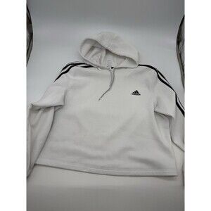 Adidas Women's White 3 Black Stripes Hoodie Size XL Cropped, No pockets